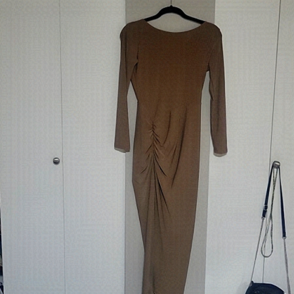 Fashionava Women asymmetrical nude brown maxi dress size Medium